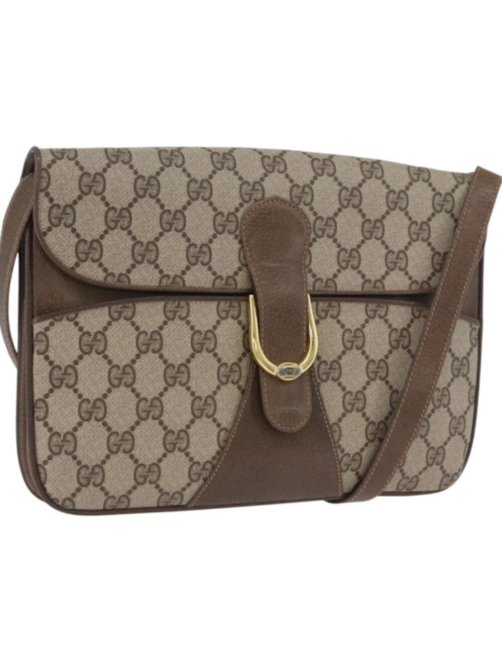GUCCI GG Supreme Shoulder Bag PVC Beige Gold